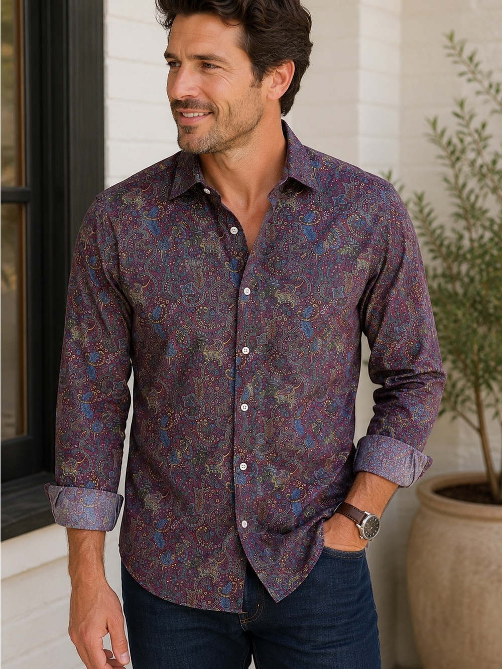 Daniel Cremieux Purple Paisley Cotton Button-Down Shirt
